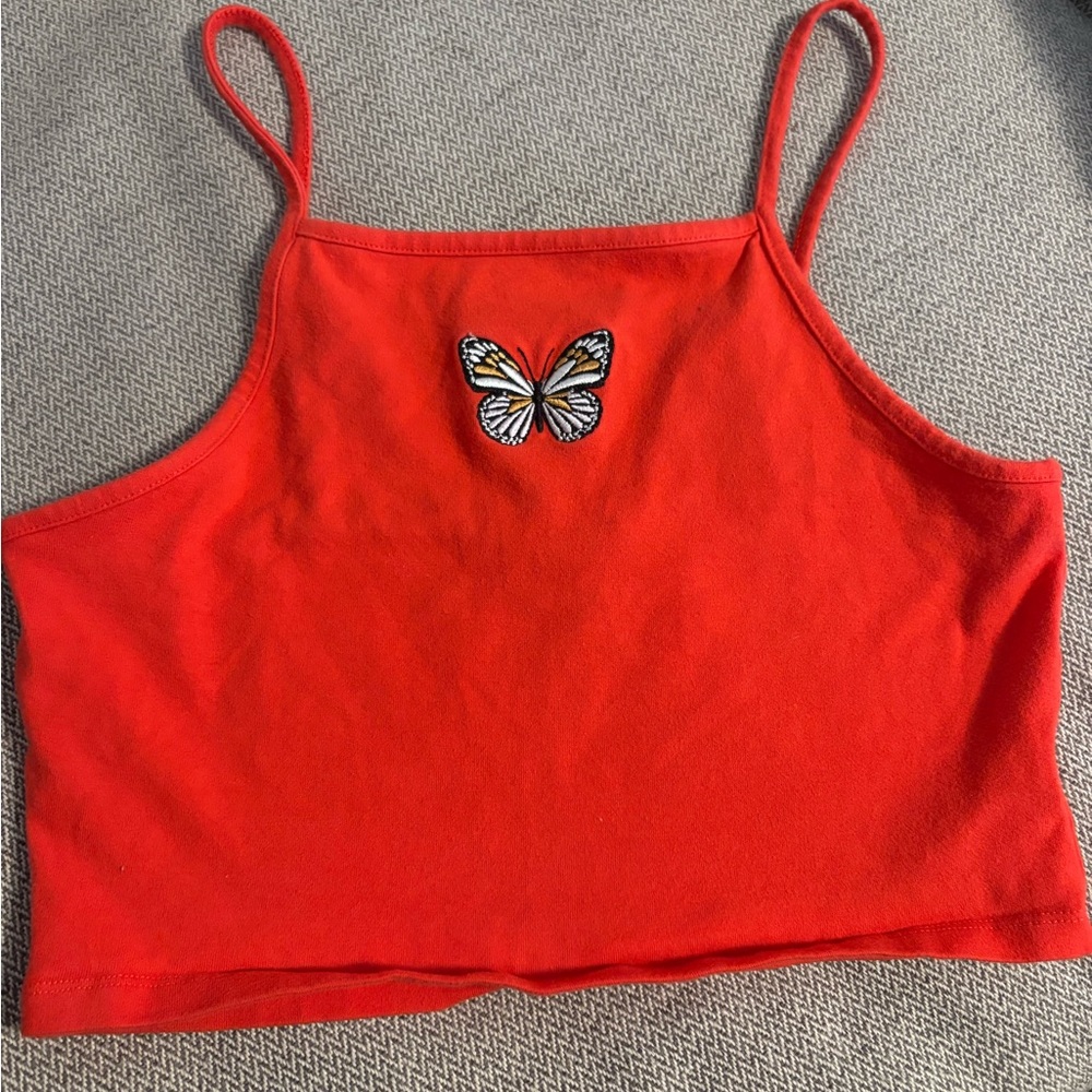 Forever 21 Red Butterfly Detail Crop Top